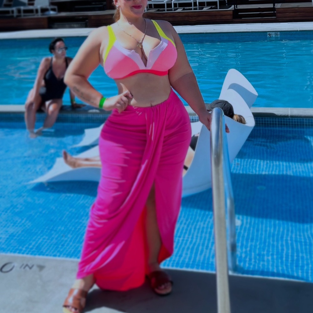 Vibrant Pink and Yellow Women's Swimwear Set
